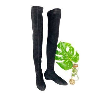 Brian Atwood Women's OTK Thigh High Size 38 7 Black Suede Pull on Over The Knee